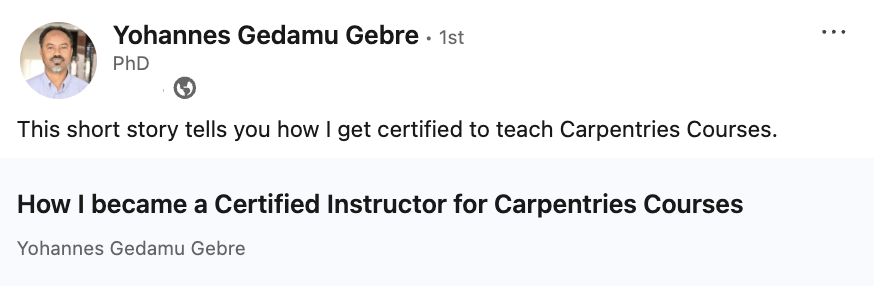 Yohannes Carpentries certification